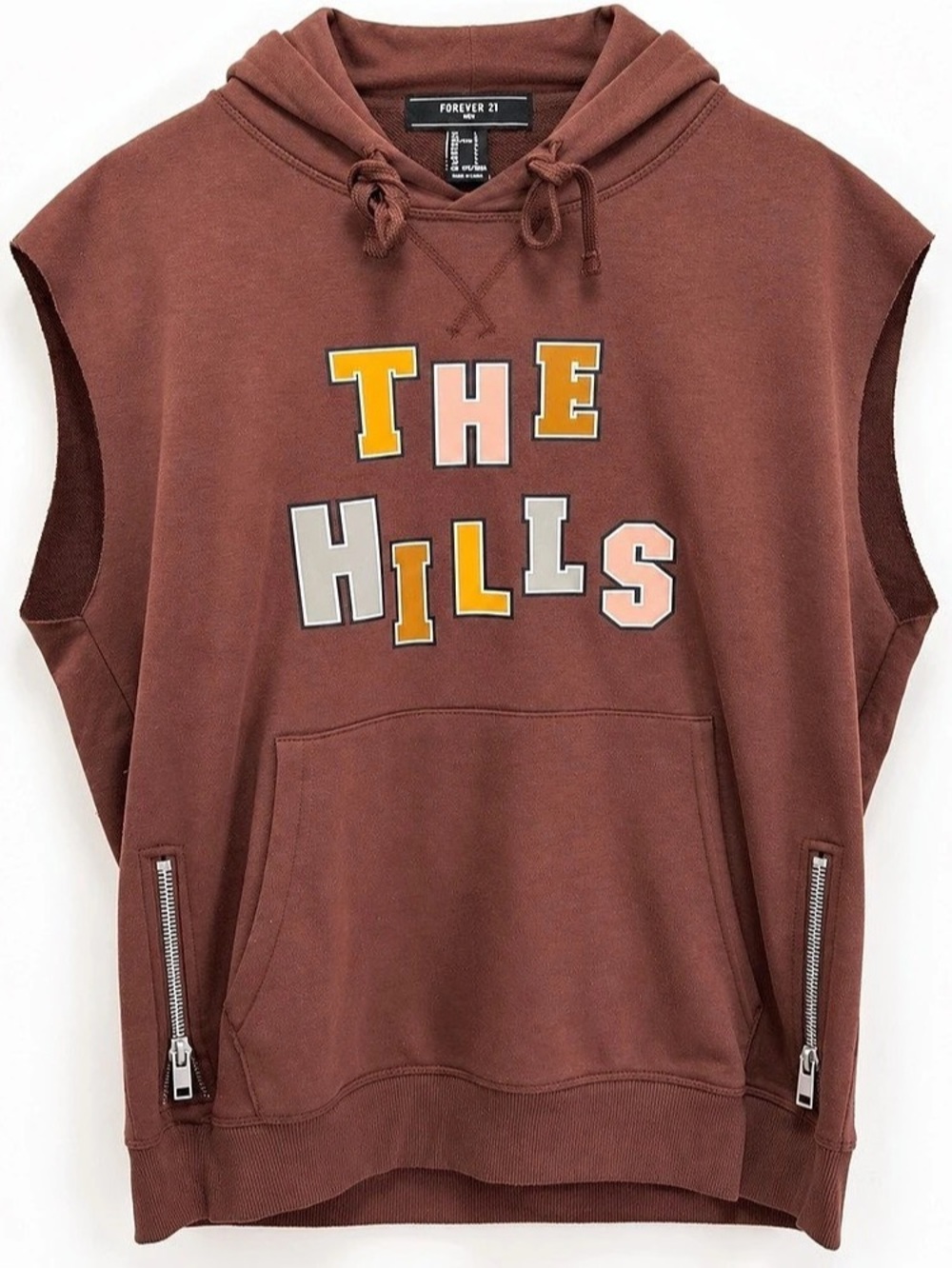 Forever 21 Graphic Sleeveless Hoodie in Brown Large Like New
